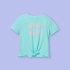 Girls' 'you Are Magic' Tie-front Short Sleeve Graphic T-shirt - More Than Magic Aqua