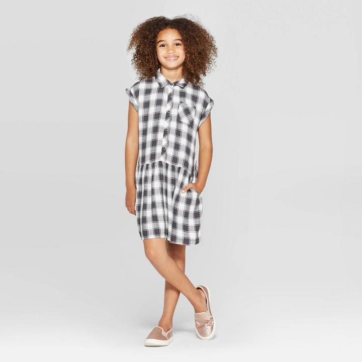Girls' Plaid Woven Dress - Cat & Jack Charcoal