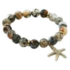 Women's Zirconite Starfish Charm Faceted Colored Stones Stretch Bracelet-gray, Gray