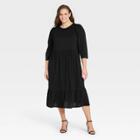 Women's Plus Size Floral Print Raglan Long Sleeve High Low Dress - Who What Wear Black