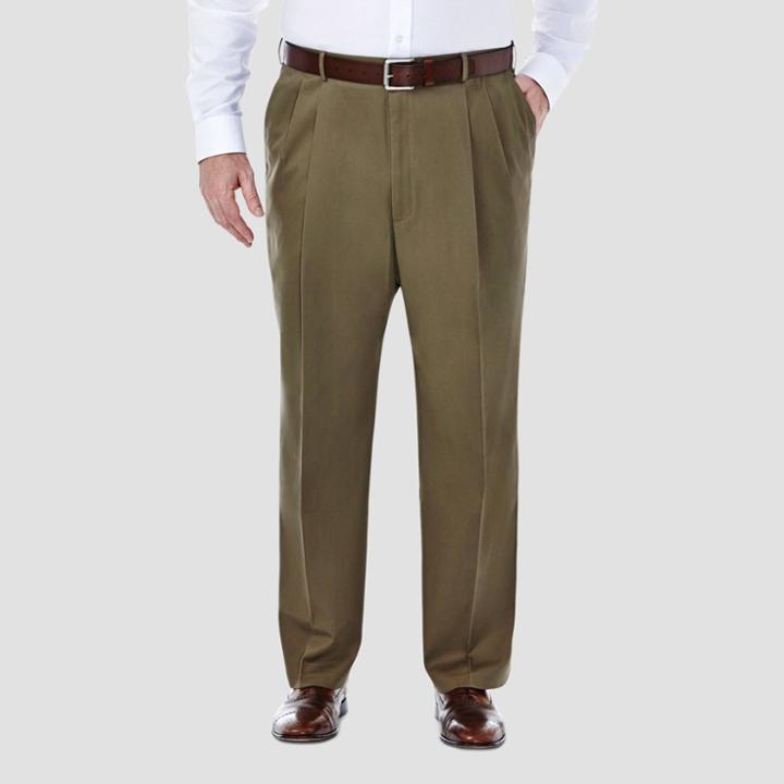 Haggar Men's Big & Tall Pnik Classic Fit Pleat Front Casual Pants - Toast