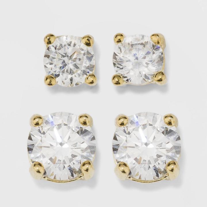 Gold Over Sterling Silver Round Cubic Zirconia Stud Fine Jewelry Earrings - A New Day Gold/clear, Gold/claer