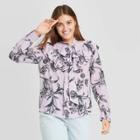Women's Floral Print Ruffle Long Sleeve Dramatic Blouse - A New Day Light Purple
