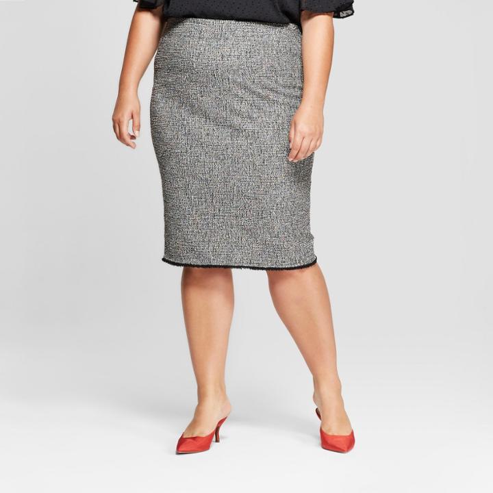Women's Plus Size Tweed Skirt - Ava & Viv Black/white