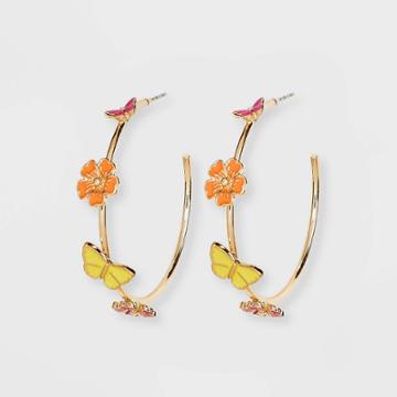 Sugarfix By Baublebar Butterfly Hoop Earrings - Pink/orange