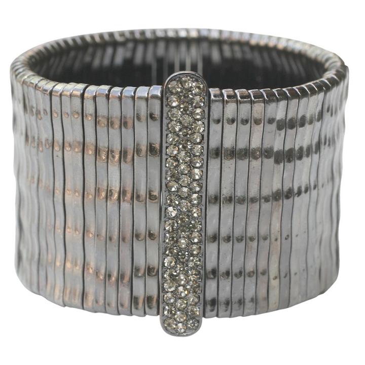 Zirconite Stretch Ring With Crystal Bar- Black