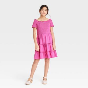 Girls' Smocked Tiered Dress - Art Class Pink