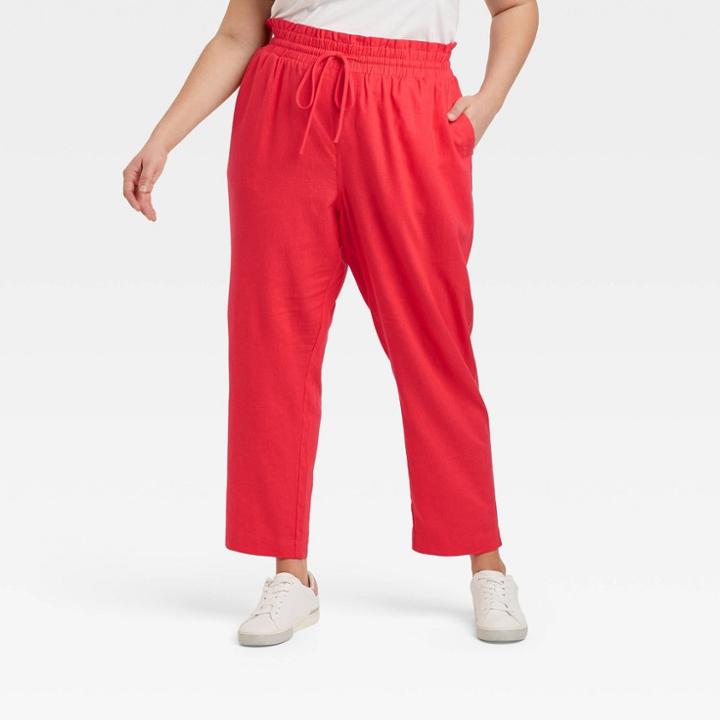Women's Plus Size High-rise Ruffle Waisted Pull-on Ankle Pants - A New Day Red