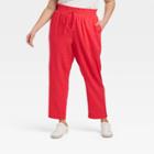Women's Plus Size High-rise Ruffle Waisted Pull-on Ankle Pants - A New Day Red