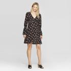 Women's Floral Print Long Sleeve Button Front Dress - Xhilaration Black