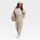 Women's Plus Size Long Sleeve Fleece Jumpsuit - Universal Thread Cream