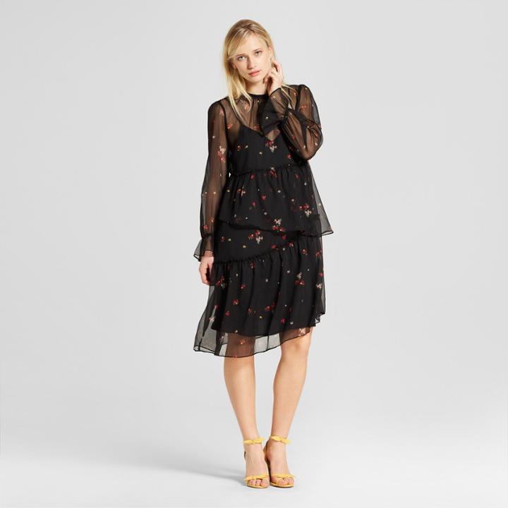Women's Asymmetric Hem Dress - Who What Wear Black Floral