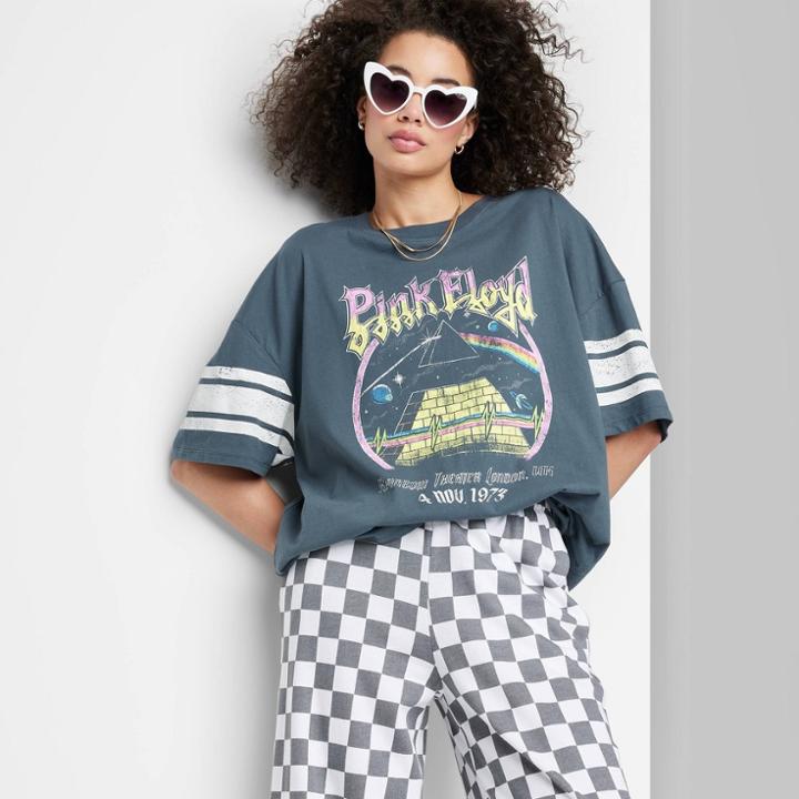 Women's Ascot + Hart Pink Floyd Short Sleeve Oversized Graphic T-shirt - Gray
