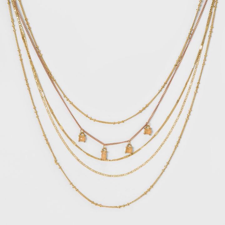 Mixed Chain With Stone Embellishments Layered Necklace - Universal Thread,