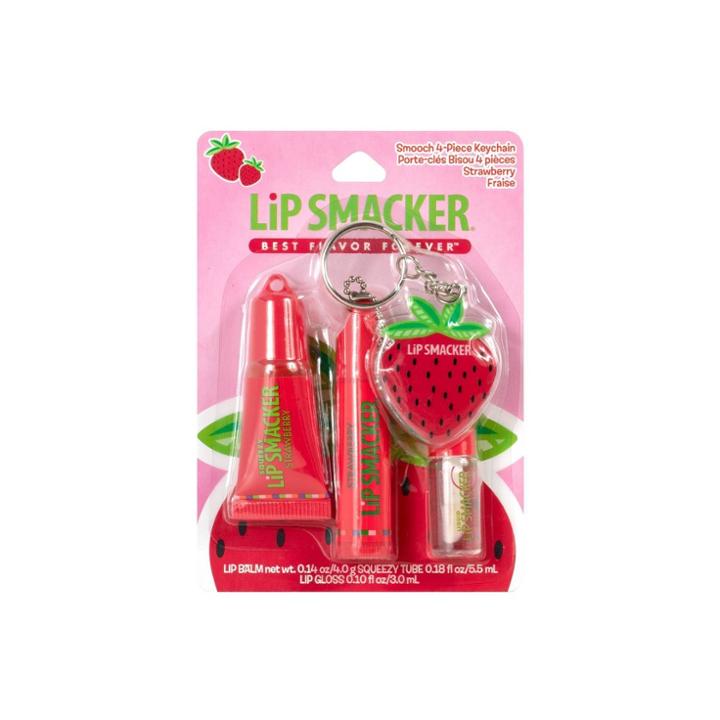 Smackers Lip Smacker Smooch Key Chain & Lip Balm Set - Strawberry 4pc - 0.039oz, Pink