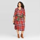 Women's Plus Size Plaid Midi T-shirt Dress - Universal Thread Red X