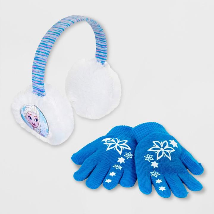 Disney Girls' Frozen Elsa Earmuffs & Gloves Set - Turquoise