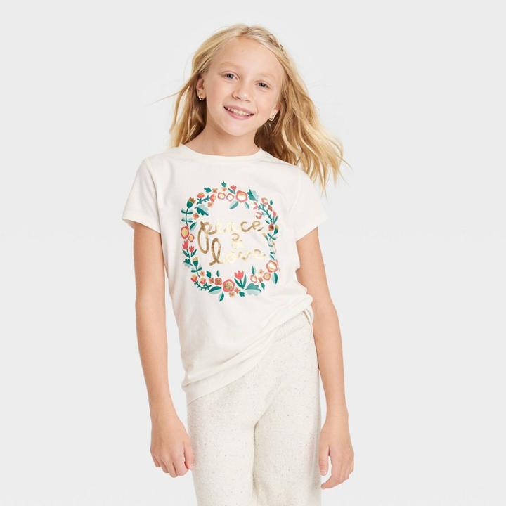 Girls' Printed Short Sleeve Graphic T-shirt - Cat & Jack Cream