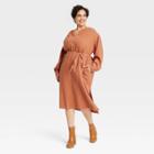 Women's Plus Size Balloon Long Sleeve Tie-front Shirtdress - Universal Thread Rust