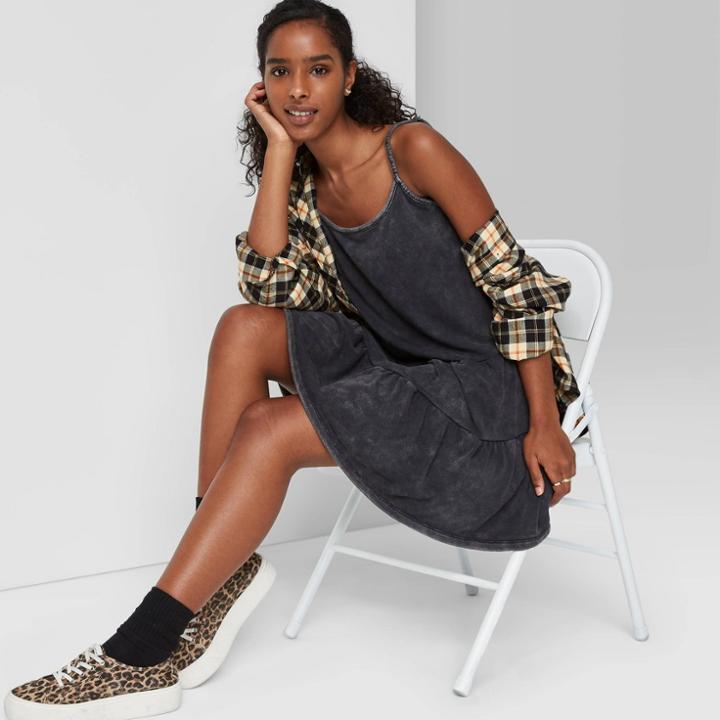 Women's Mineral Wash Sweatshirt Dress - Wild Fable Black