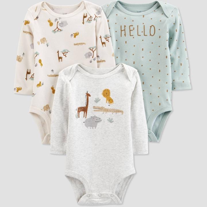 Baby 3pk Safari Bodysuit - Just One You Made By Carter's Green/gray/beige