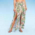 Women's Smocked Waist Double Slit Maxi Skirt Cover Up Dress - Kona Sol Multi Tropical Print