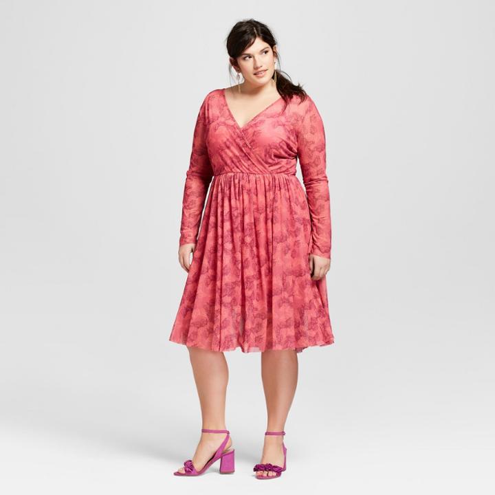 Women's Plus Size Mesh Wrap Dress - Ava & Viv Blush X, Pink