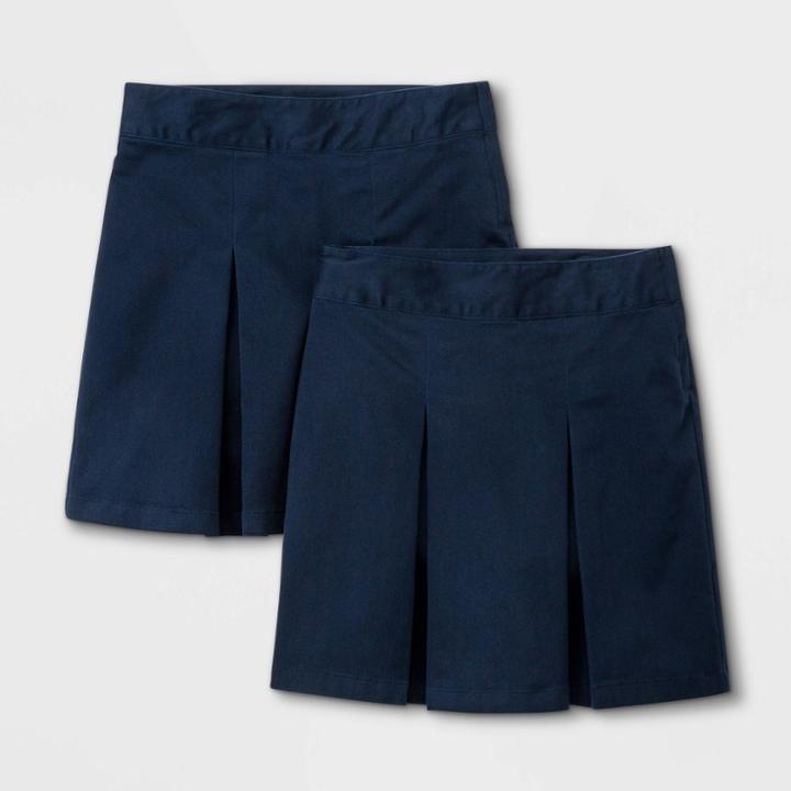 Girls' 2pk Stretch Uniform Pleated Twill Skorts - Cat & Jack Blue