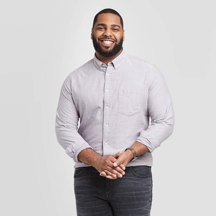 Men's Tall Standard Fit Striped Long Sleeve Button-down Shirt - Goodfellow & Co Violet Mt,