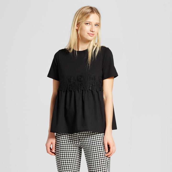 Women's Short Sleeve Knit To Woven T-shirt - Who What Wear Black