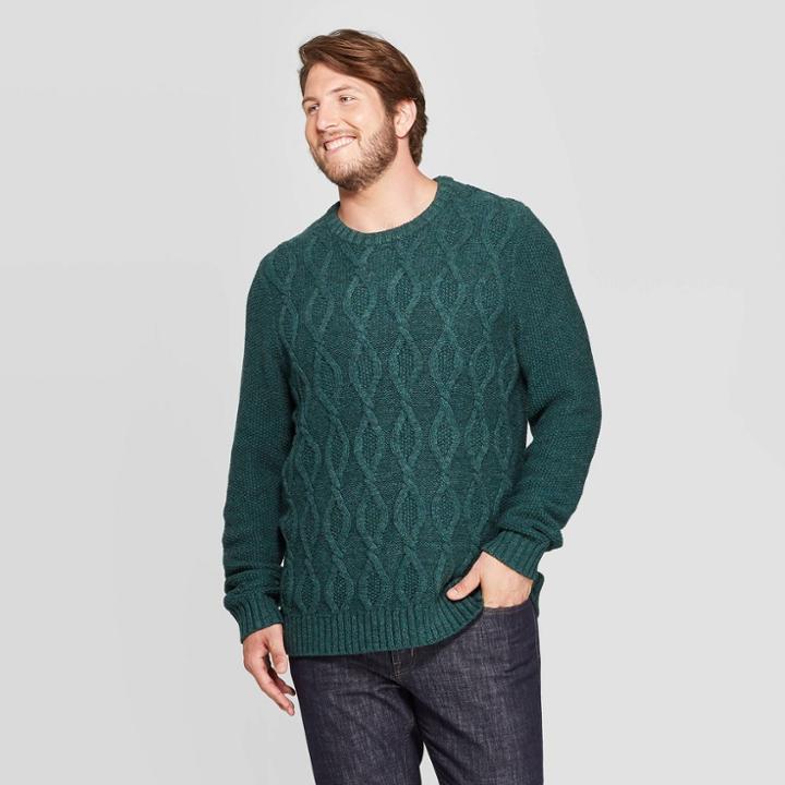 Men's Tall Cable Crew Neck Sweater - Goodfellow & Co Green
