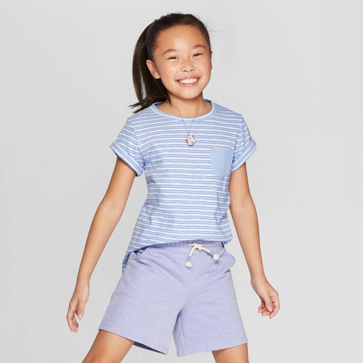 Girls' Short Sleeve Stripe Pocket T-shirt - Cat & Jack Blue