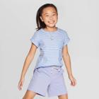 Girls' Short Sleeve Stripe Pocket T-shirt - Cat & Jack Blue