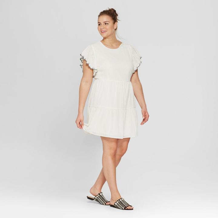 Women's Plus Size Short Sleeve Tiered Mini Dress - Who What Wear White X