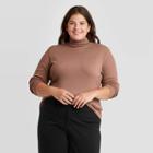Women's Plus Size Long Sleeve Turtleneck T-shirt - A New Day Brown