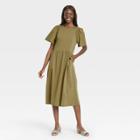 Women's Angel Short Sleeve Smocked Knit Dress - Who What Wear Olive Green