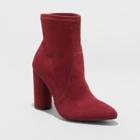 Women's Norma Microsuede Wide Width Cylinder Heeled Bootie - A New Day Burgundy (red) 10w,
