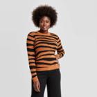 Women's Animal Print Crewneck Pullover Sweater - A New Day Orange