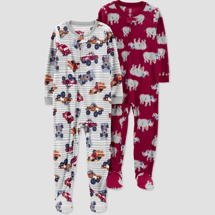 Carter's Just One You Toddler Boys' 2pk Cars And Rhinos Footed Pajama - 12m, One Color