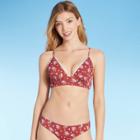 Women's Lightly Lined Crochet Trim Triangle Bikini Top - Shade & Shore Mahogany Floral
