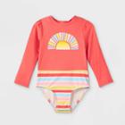 Toddler Girls' Rainbow Print Long Sleeve One Piece Rash Guard - Cat & Jack Coral Orange