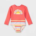 Toddler Girls' Rainbow Print Long Sleeve One Piece Rash Guard - Cat & Jack Coral Orange