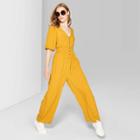 Women's Balloon Short Sleeve V-neck Button Front Jumpsuit - Wild Fable Mustard (yellow)