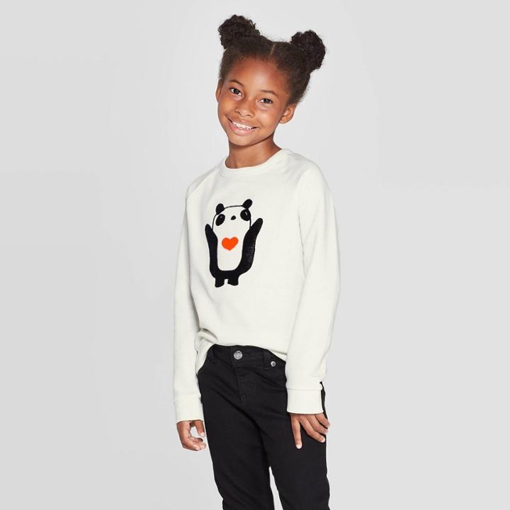 Girls' Long Sleeve Panda Pullover - Cat & Jack Cream Xs, Girl's, White
