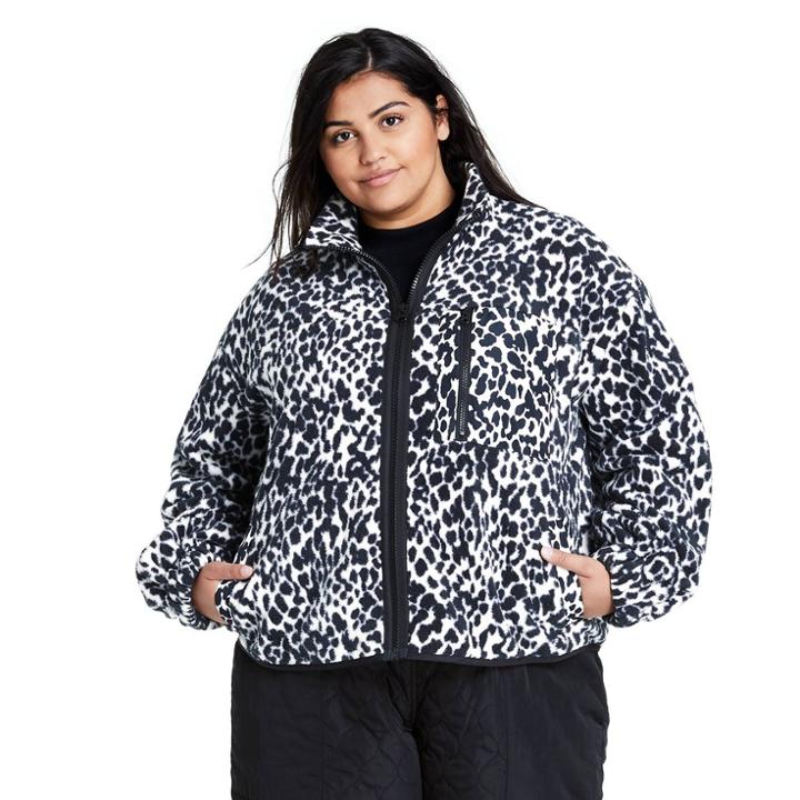 Women's Plus Size Leopard Print Sherpa Jacket - Sandy Liang X Target Black/white