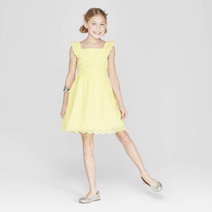 Girls' Eyelet Scallop Dress - Cat & Jack Yellow
