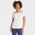 Women's Flutter Short Sleeve Embroidered T-shirt - Knox Rose White