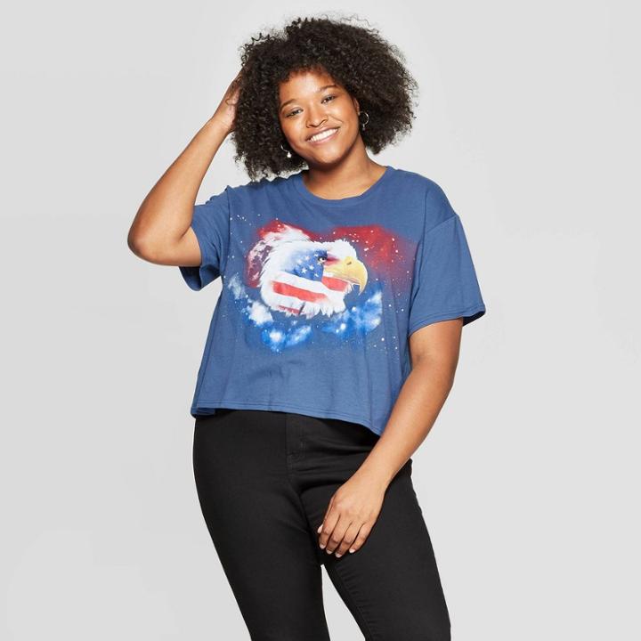 Women's Plus Size Short Sleeve Bald Eagle Cropped T-shirt - Freeze (juniors') - Blue
