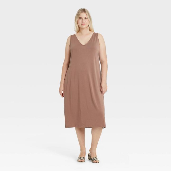 Women's Plus Size Sleeveless Knit Dress - A New Day Tan
