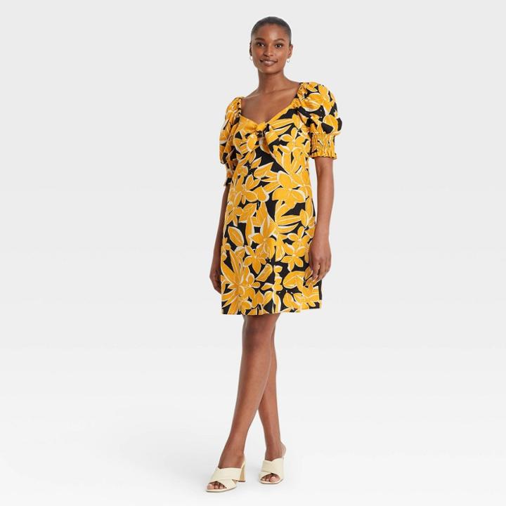 Women's Puff Elbow Sleeve Dress - Who What Wear Jet Black Floral